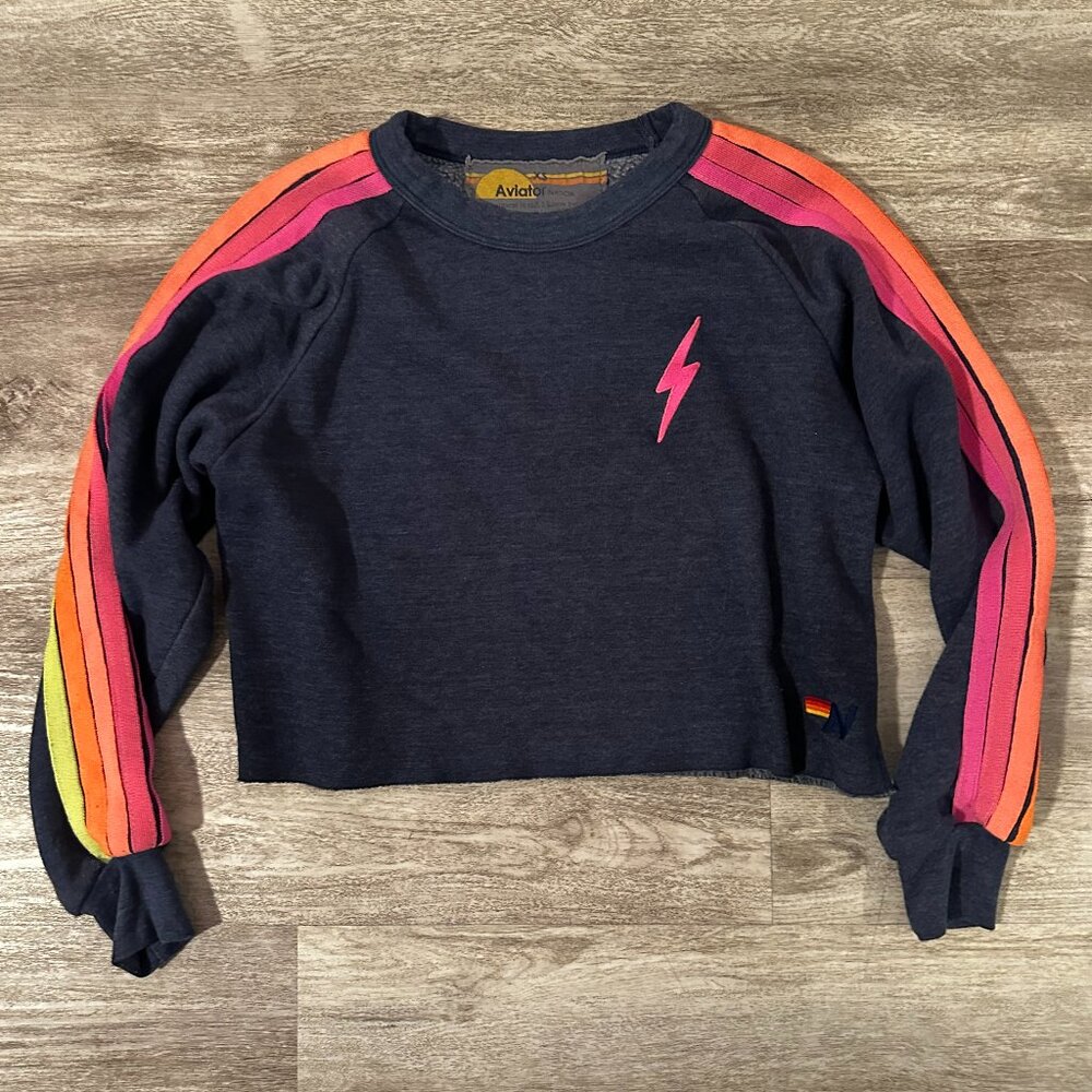 Navy Aviator Nation Cropped Neon Sweatshirt